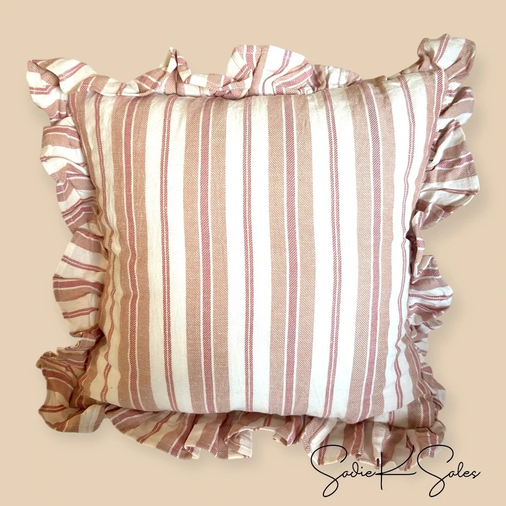 Square Woven Stripe Throw Pillow Ruffle Rose/Ivory - Threshold Studio McGee